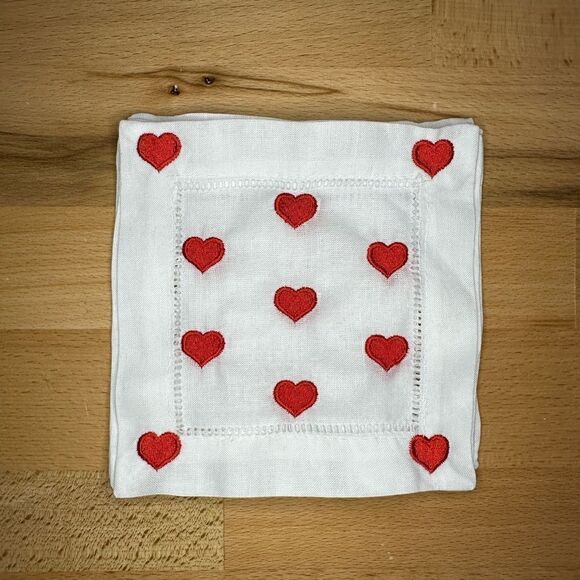 Heart Embroidered Cocktail Napkins - Picture 2 of 3